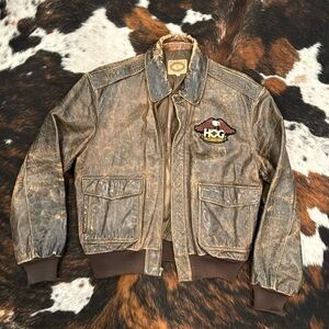 Banana Republic Safari 1980s leather bomber jacket Harley-Davidson breast patch